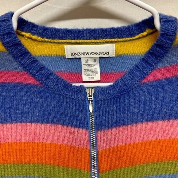 Jones New York Sport Full Zip Cardigan Women's Small Colorful Stripes Wool EUC - Picture 8 of 11
